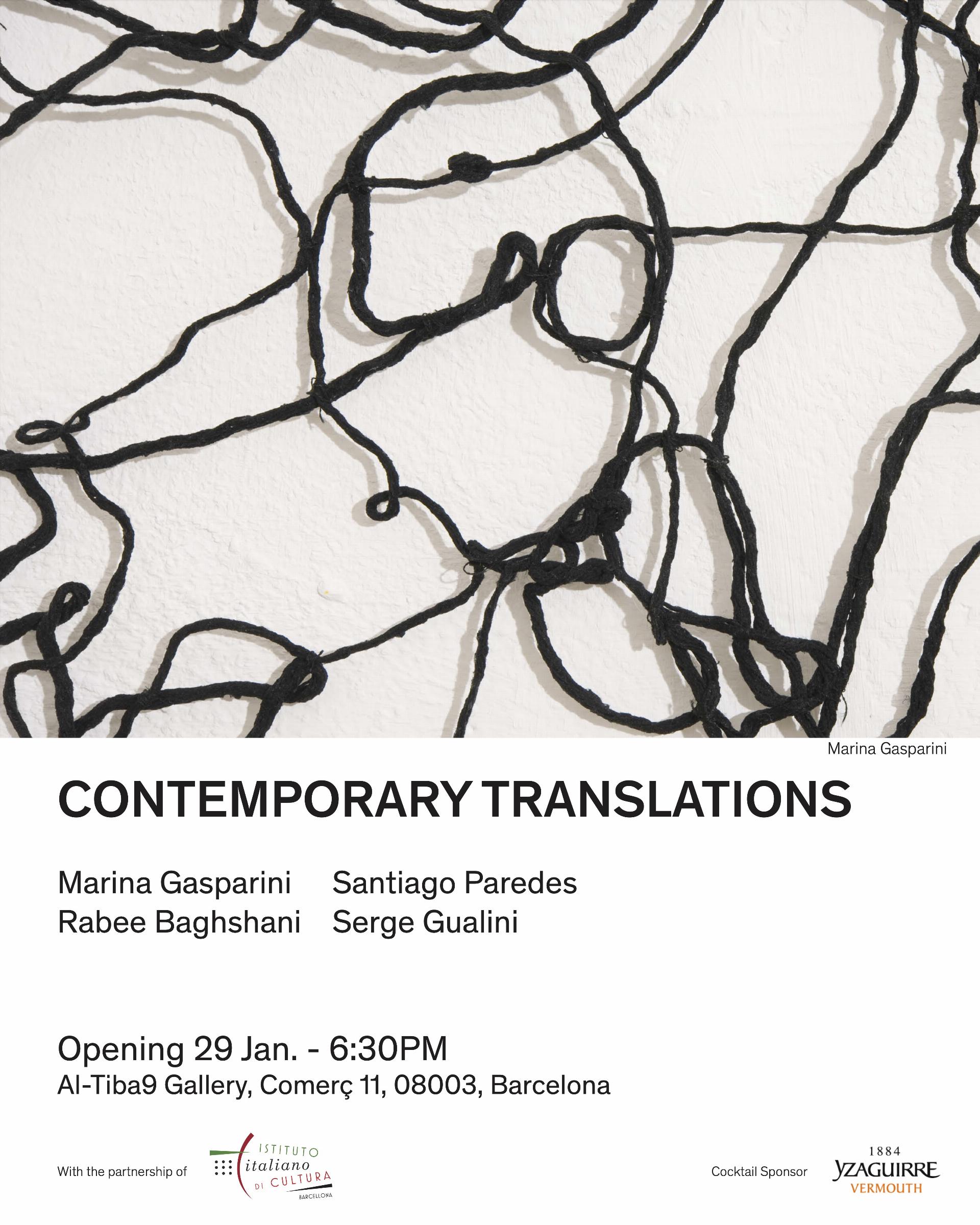 Contemporary translations Exhibition Al-Tiba9 Gallery Flyer Marina Gasparini